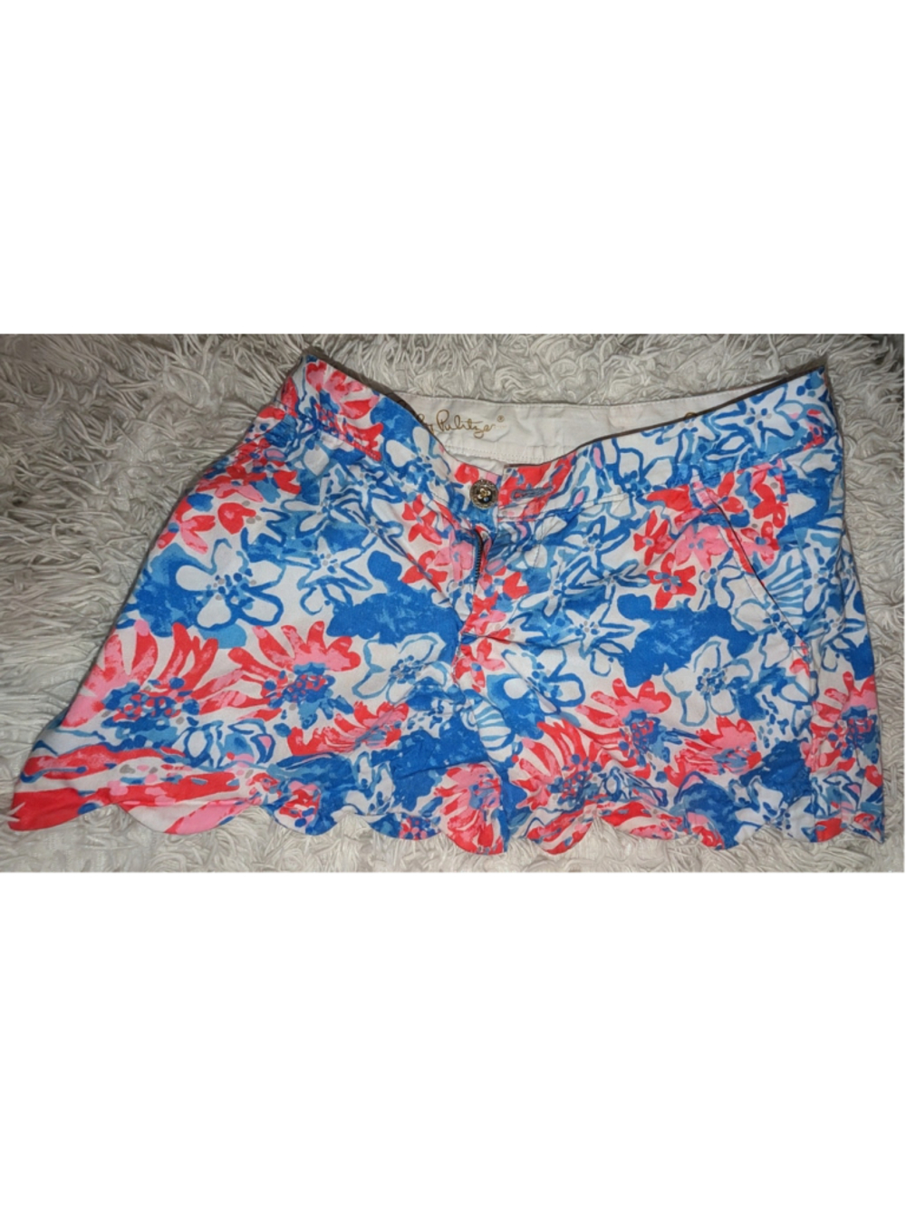 Women's Lilly Pulitzer Buttercup Shorts Size 00 White Blue Floral